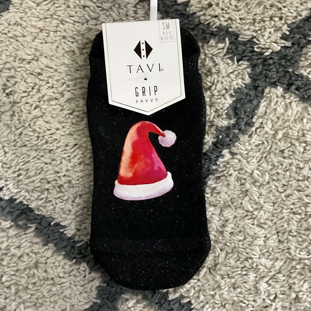 Pure Barre Black Socks with Red Santa Hat